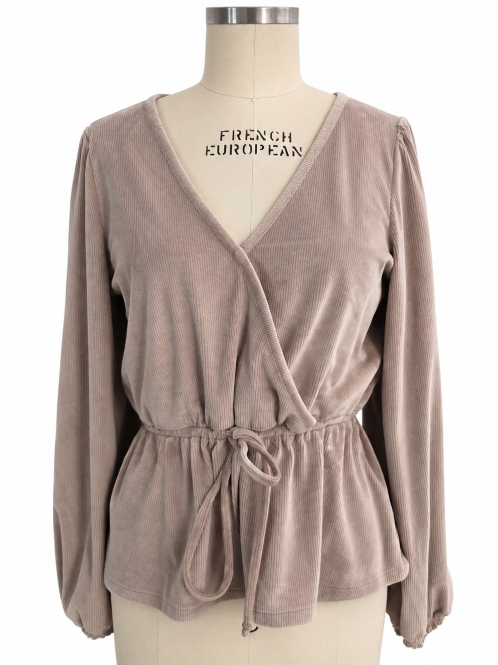 Madewell Soft Blush Wrap Top | Long Sleeve Tie Waist Ribbed Blouse Size Large